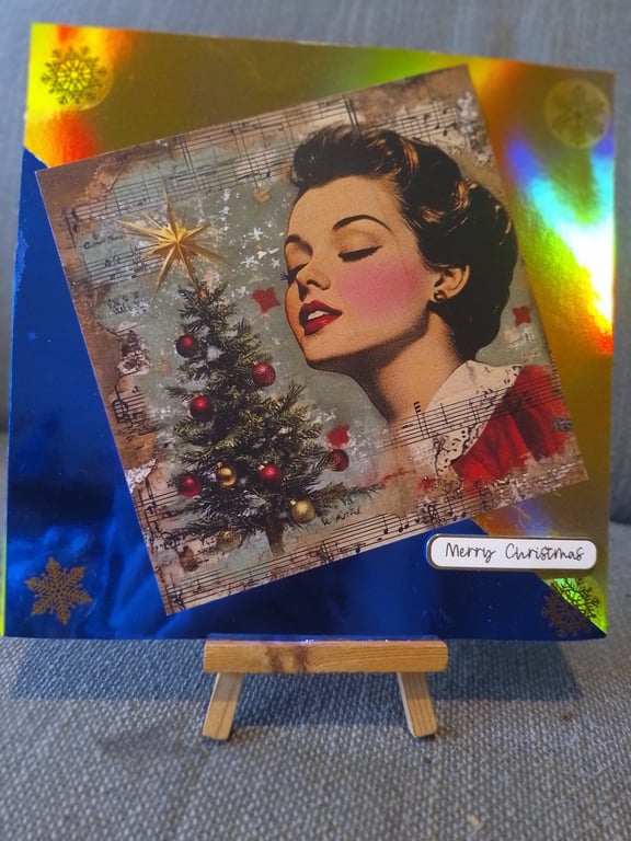 Lady And Christmas Tree Card Handmade 