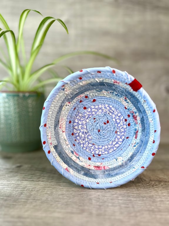 Perfectly Imperfect Coiled Fabric Bowl Blue and Red