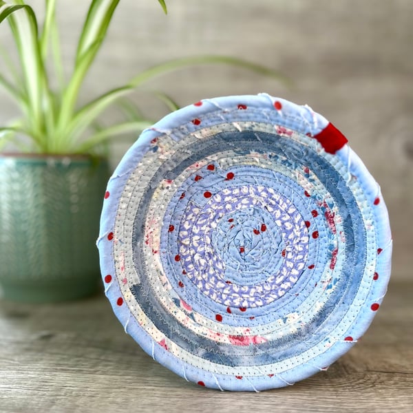 Perfectly Imperfect Coiled Fabric Bowl Blue and Red