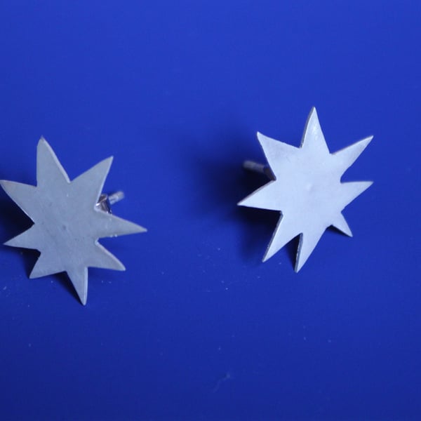 Fallen stars - hand sawn recycled silver twinkling star stud earrings