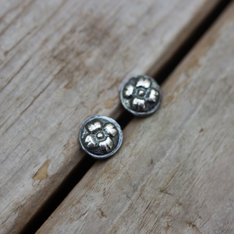 Recycled Sterling Silver Four Petal Flower Ear Studs