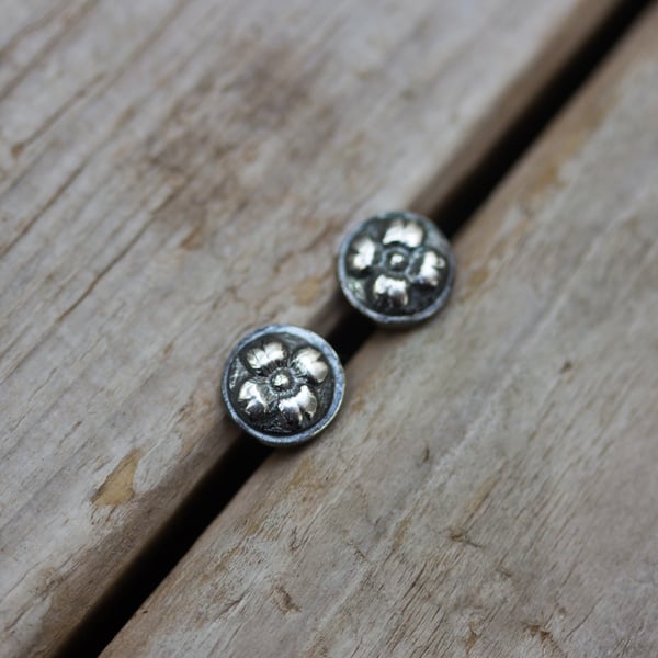 Recycled Sterling Silver Four Petal Flower Ear Studs