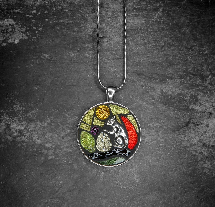 'Autumn Squirrel' - Stained Glass Mosaic Pendant