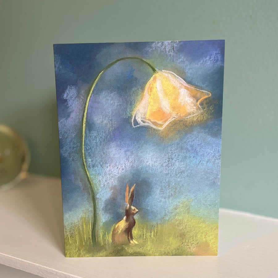 Hare and Flower card - mystical hare card, card for hare lover 