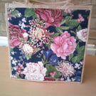 Medium Jute Bag with Peonies and Crysanthemums on a Navy Background