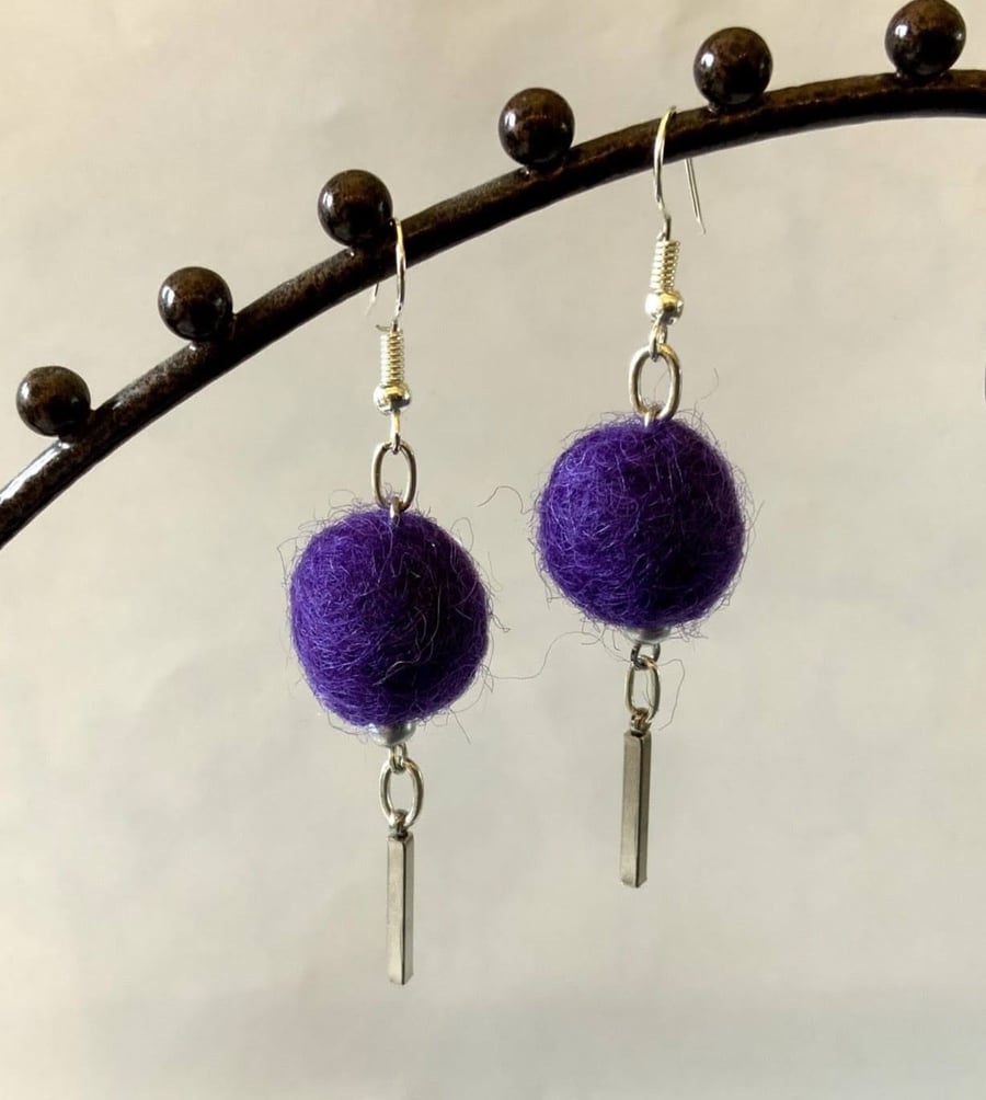 Merino wool ball earrings