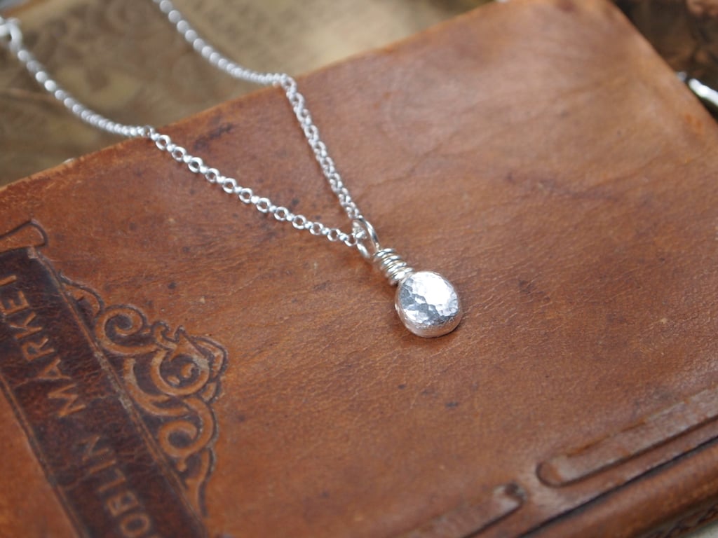 Silver necklace, silver pebble pendant