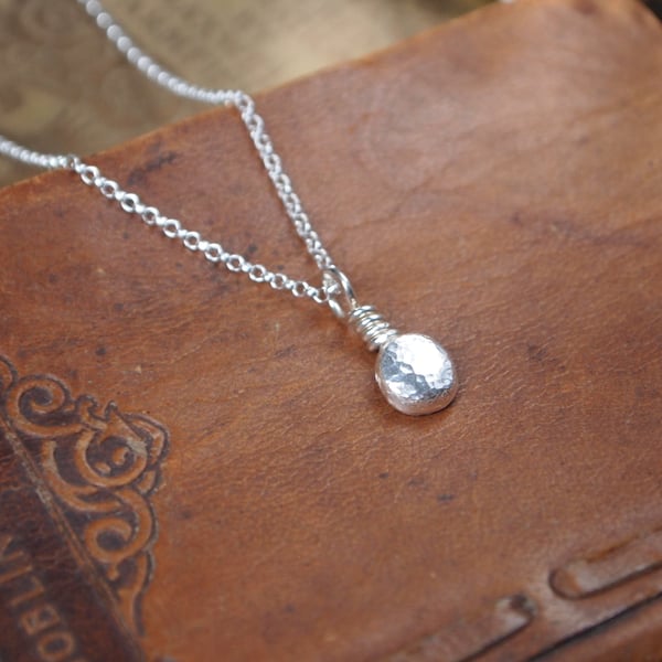 Silver necklace, silver pebble pendant