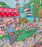 A cute little polkadot cottag with lots of flowers layered original artwork. - Image 2