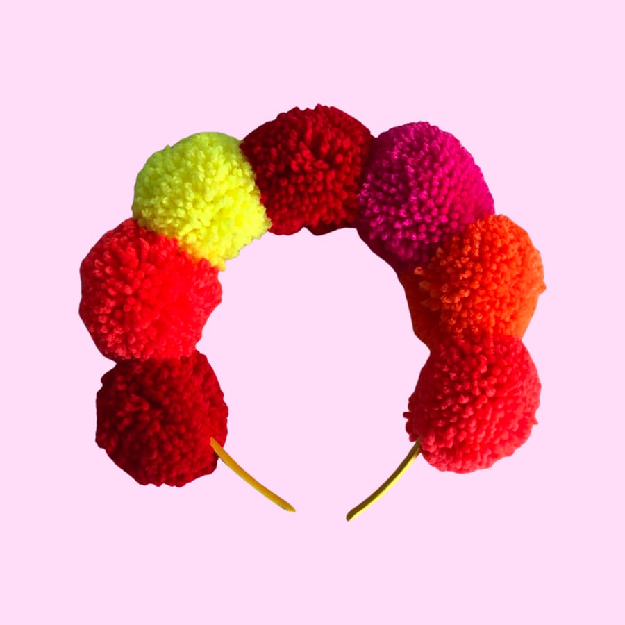 Bright Neon Pom Pom Festival Headband Crown, Pompom Party Headpiece, Gift Women
