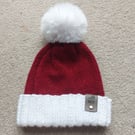 Children's red knitted sparkle beanie hat with removable Faux Fur Pom-Pom 