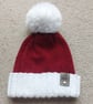 Children's red knitted sparkle seanie hat with removable Faux Fur Pom-Pom 