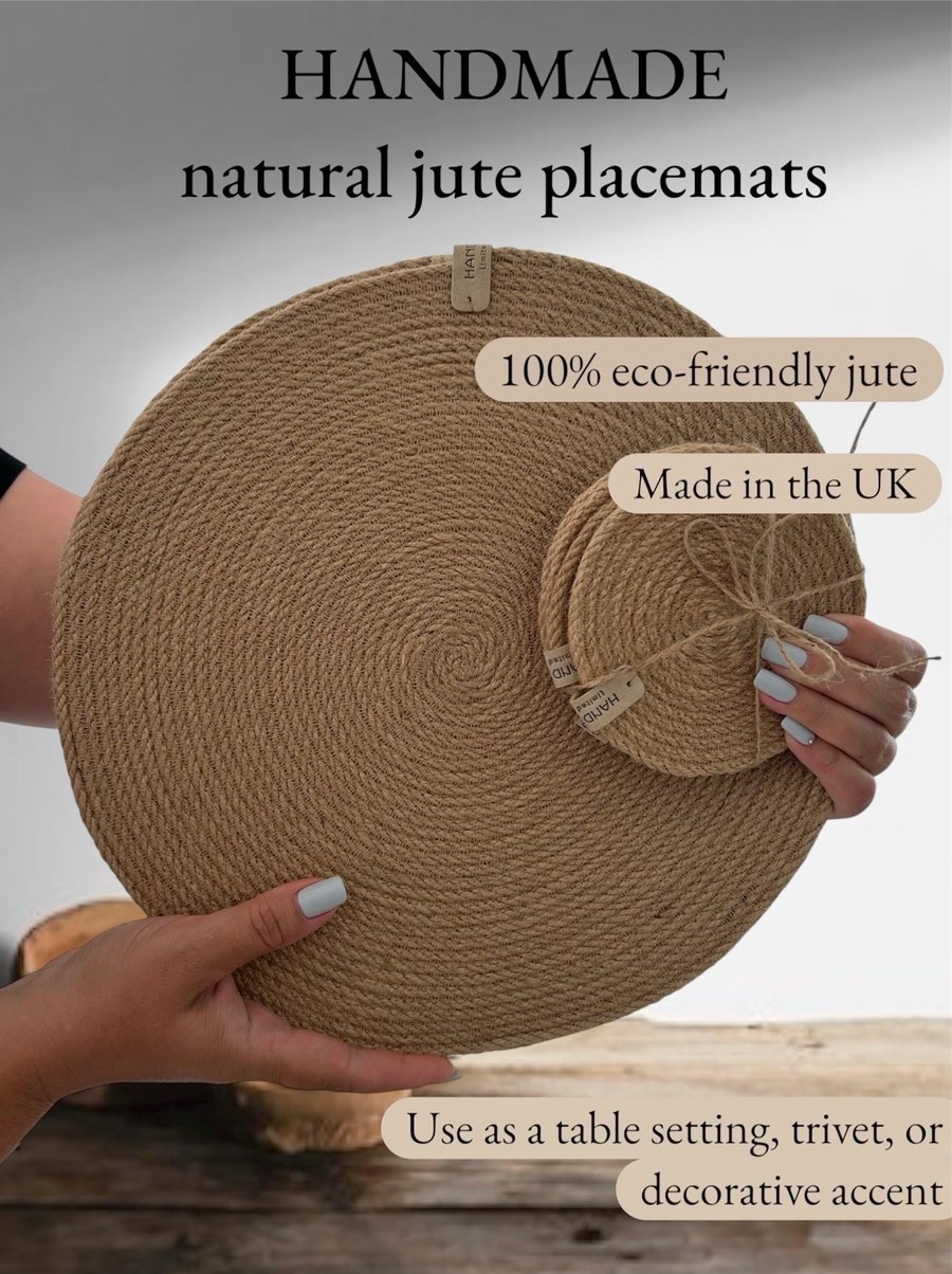 Handmade Jute Placemats Coasters  Rustic Boho Table Decor