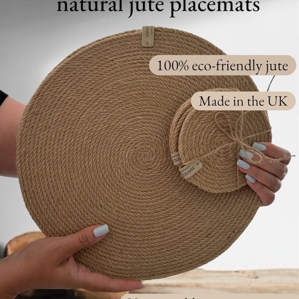 Handmade Jute Placemats Coasters  Rustic Boho Table Decor