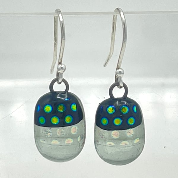 Pale Grey Transparent Dichroic Glass Drop Earrings