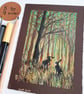 Hares in an Autumn Forest Landscape, small original drawing, wall art - Image 3