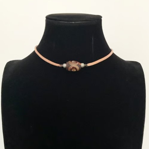 Handmade Large Natural Tibet Dzi Brown Agate Surfer Necklace 15.5 inches 40cm