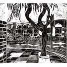 View of Nuneaton Library by John Freeman, linocut print