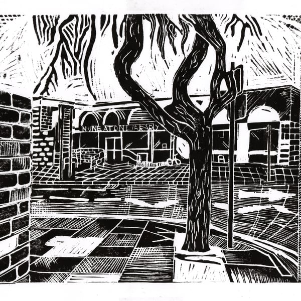 View of Nuneaton Library by John Freeman, linocut print