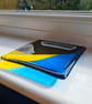 Yellow, blue and sparkly fused glass dish. - Image 2