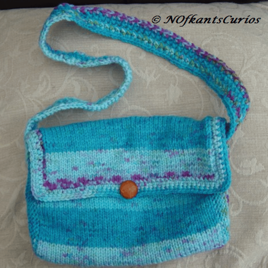 Aran Aqua Turquoise, Hand Knitted, Crocheted  & fully lined Handbag!