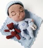 Handmade Heirloom Crocheted Amigurumi Baby Boy Doll Toy with Accessories - Image 1