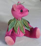 Collector's teddy bear 8" jointed 'Peach' velvet adorned with crocheted leaves  - Image 1