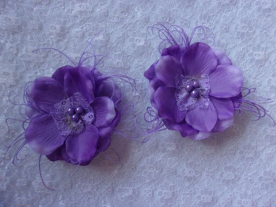 Dark Lilac Ultraviolet Poppy Flower Retro Boho Wedding Hair Clip