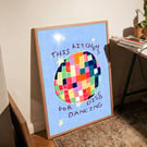 kitchen Disco art print wall decor, Disco ball Illustration, kitchen Dancing Art