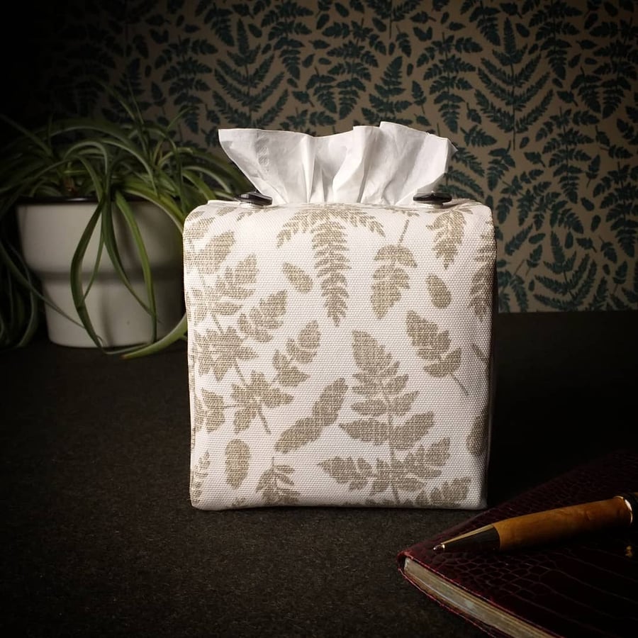 Square Tissue Box Cover Size 'B' - Natural Fern