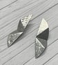 Aluminium Stud Earrings, Tri Folded Design, Round Hammered Texture, Silver - Image 4