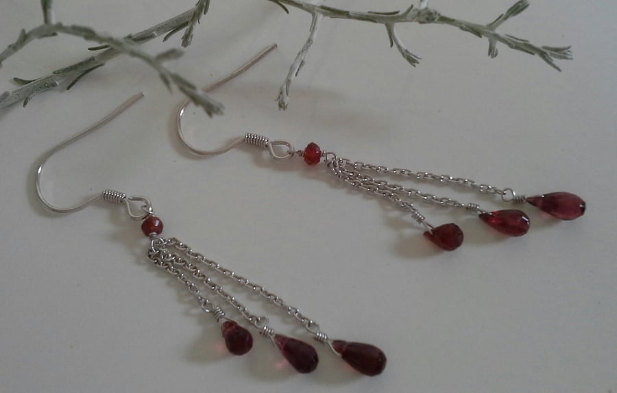 Indian Red Garnet Sterling Silver Earrings