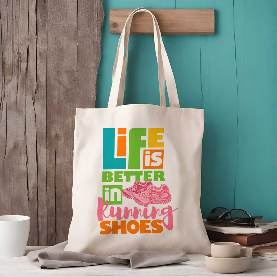 Life Is Better In Running Shoes Tote Bag - Running Tote Bag - Bags For Runners