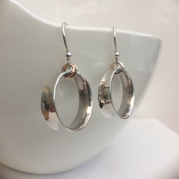 Handmade Sterling Silver & 9ct Gold Flared Hoop Earrings 