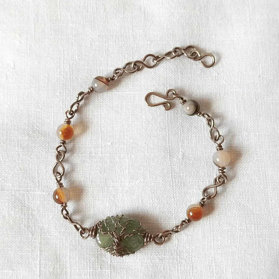 Tree of Life Wire Wrapped Copper Bracelet with Agate 