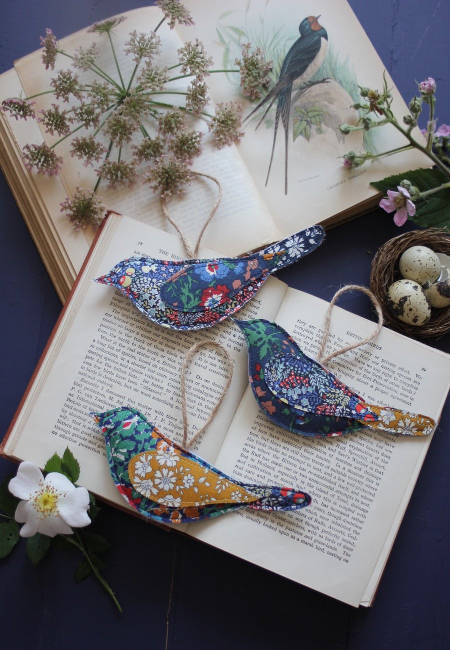 Fabric bird trio, Midsummer Darks