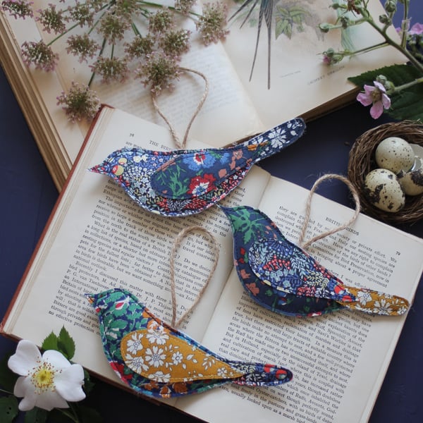Fabric bird trio, Midsummer Darks - Folksy
