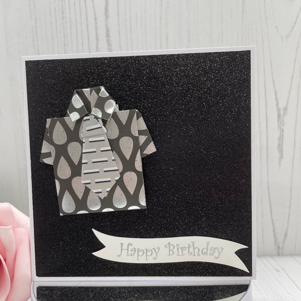Origami Shirt and Tie Hidden Paper Clip Birthday Card  PB13