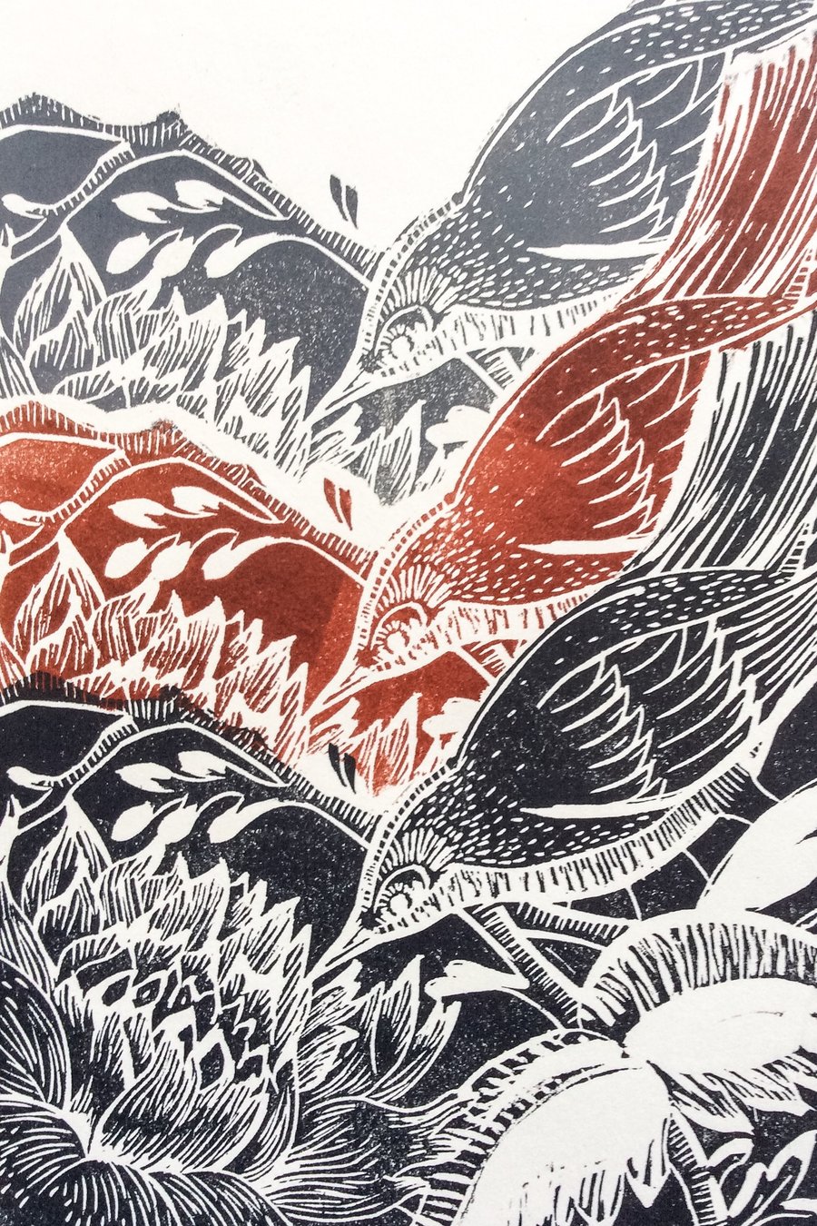 Tessellated Birds Lino Print