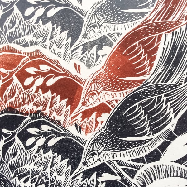 Tessellated Birds Lino Print