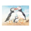 Puffins With Cute Chick on Beach Scene Design Glass Chopping Board