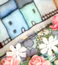 Fabric picture of houses and flowers, in a small wooden frame - Image 5