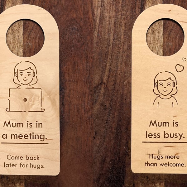 Mum is on a meeting Do Not Disturb Sign Work Wooden Door Hanger, zoom meeting