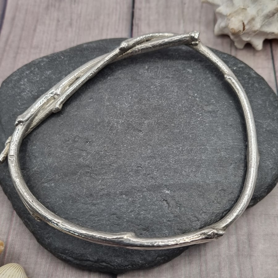 Real birch twig coated in silver, bangle