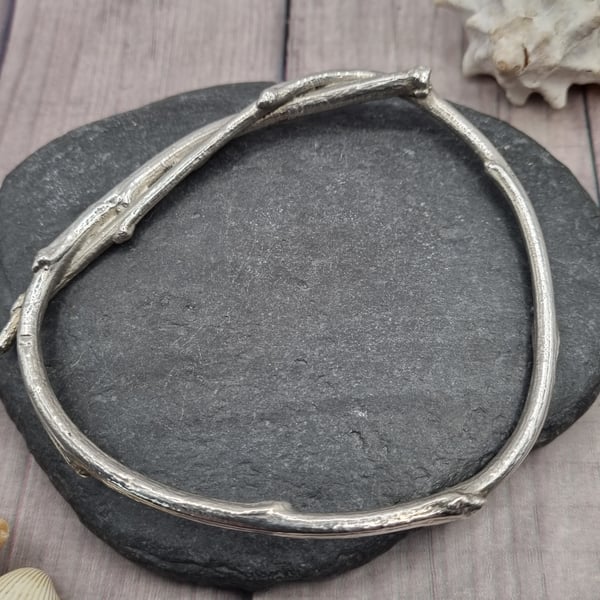 Real birch twig coated in silver, bangle