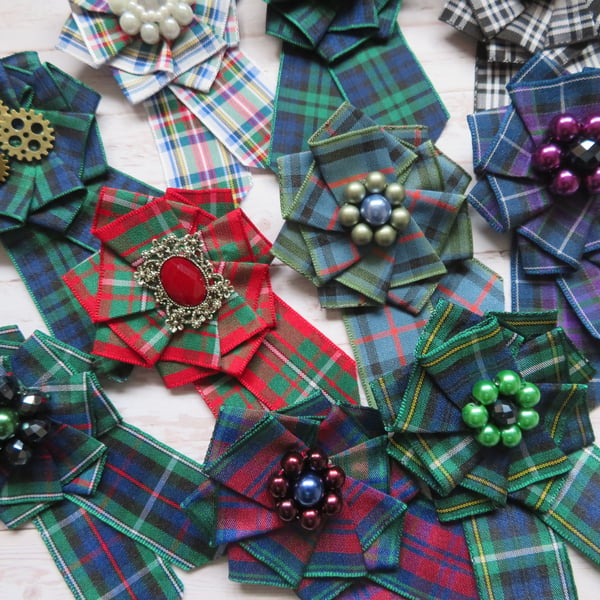 Tartan Rosette Mini Brooch Pin - Many different Clans available