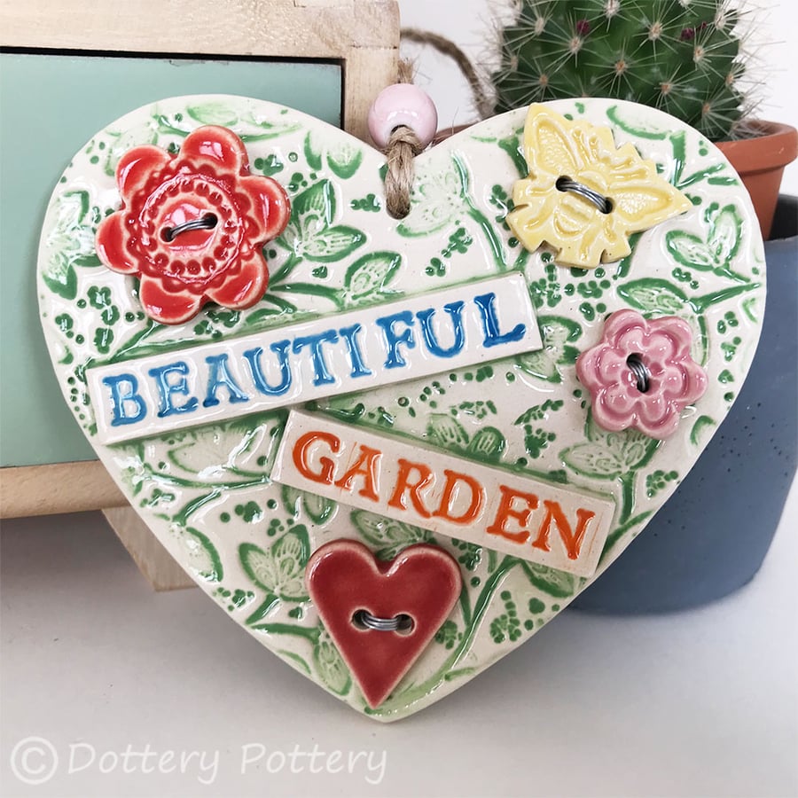 Beautiful Garden ceramic decoration with button flowers