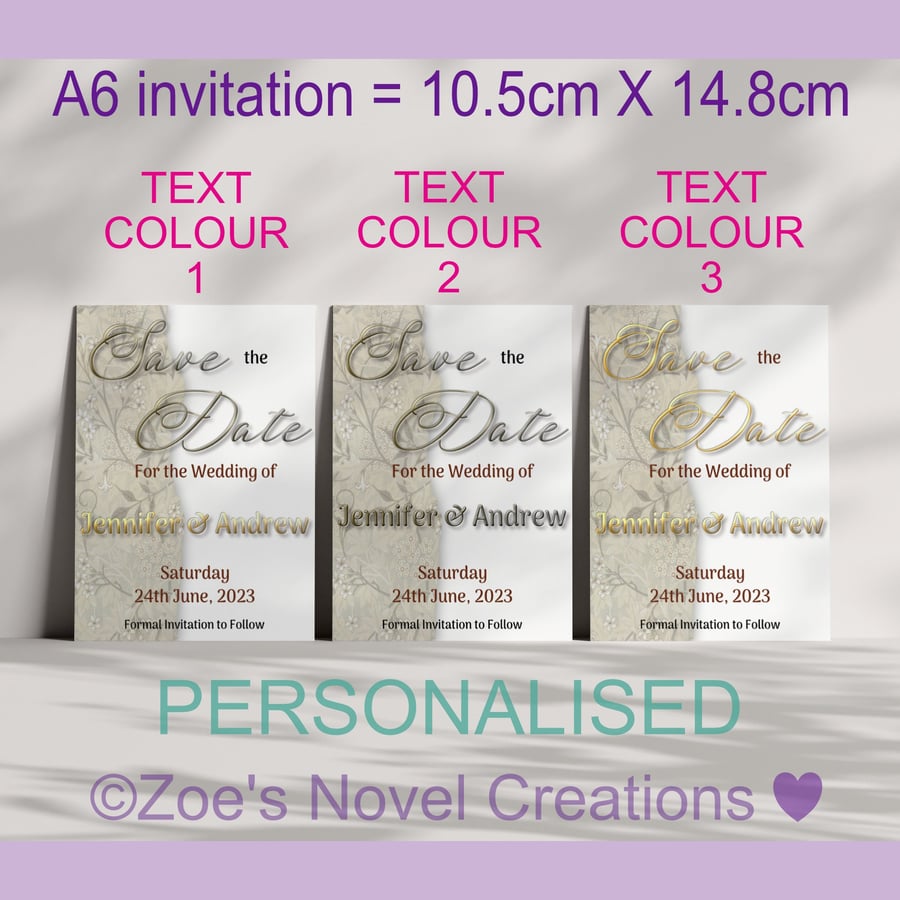 Save the Date Wedding Invitation Card (flat A6 card)