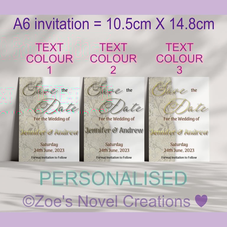 Save the Date Wedding Invitation Card (flat A6 card)