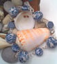 Blue Patterned White Ceramic Bead Bracelet and Earrings, Gift for Her - Image 2
